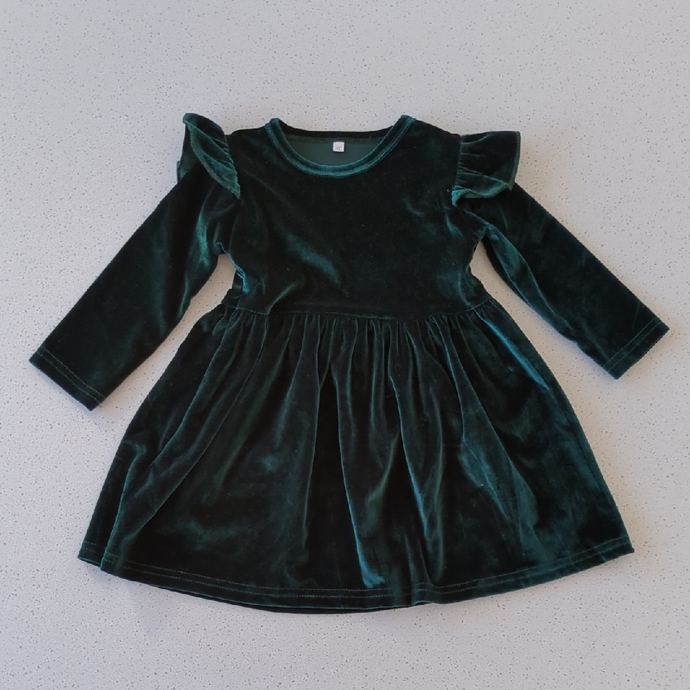 Velvet Kids Dress in Deep Green - Picture 1 of 6